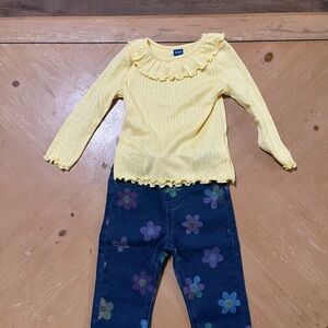 NWOT Old Navy Yellow Top and Garanimals Blue Floral Pants Set